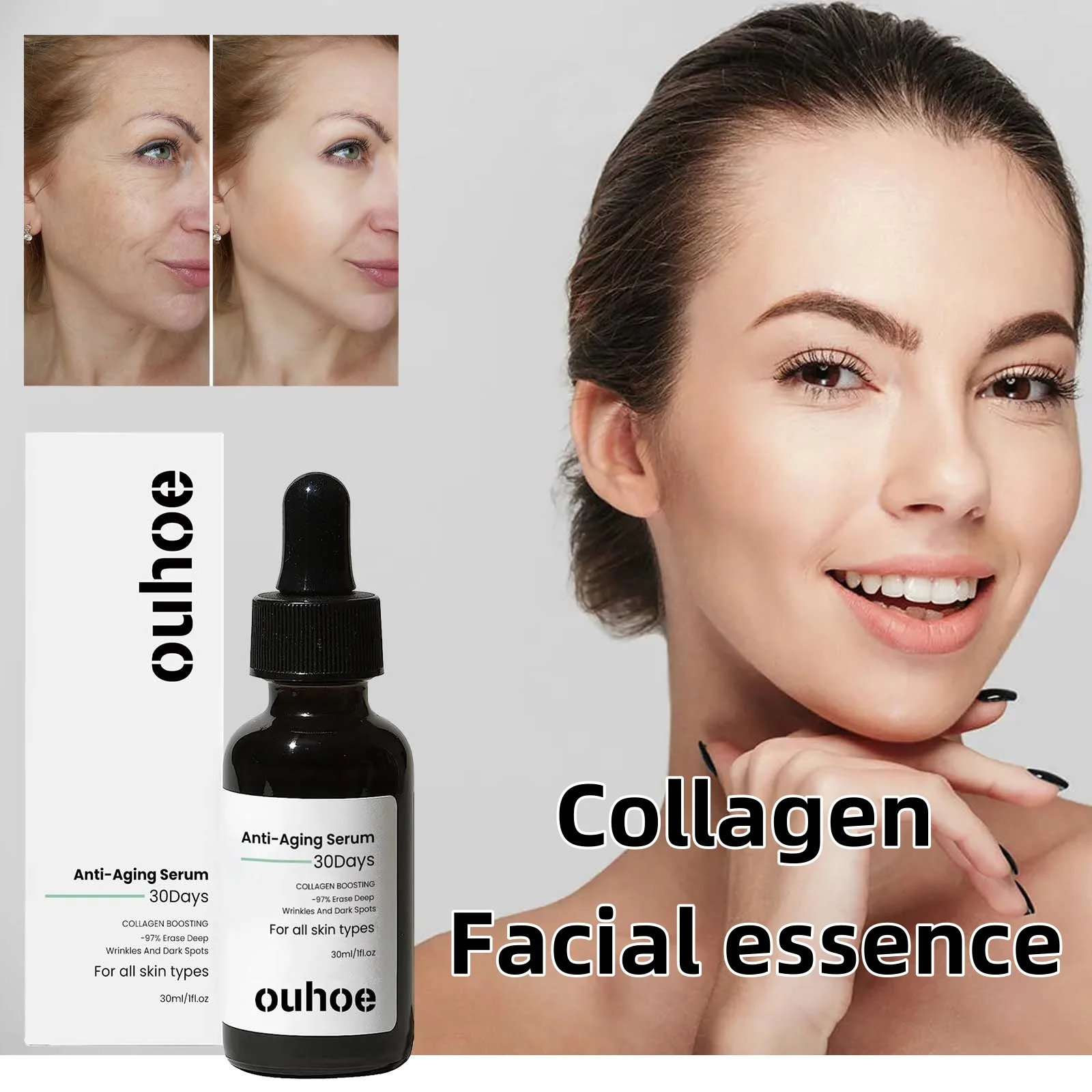 OUHOE 30ml collagen facial essence reduces wrinkles, tightens skin, nourishes, tender skin, moisturizes face care essence