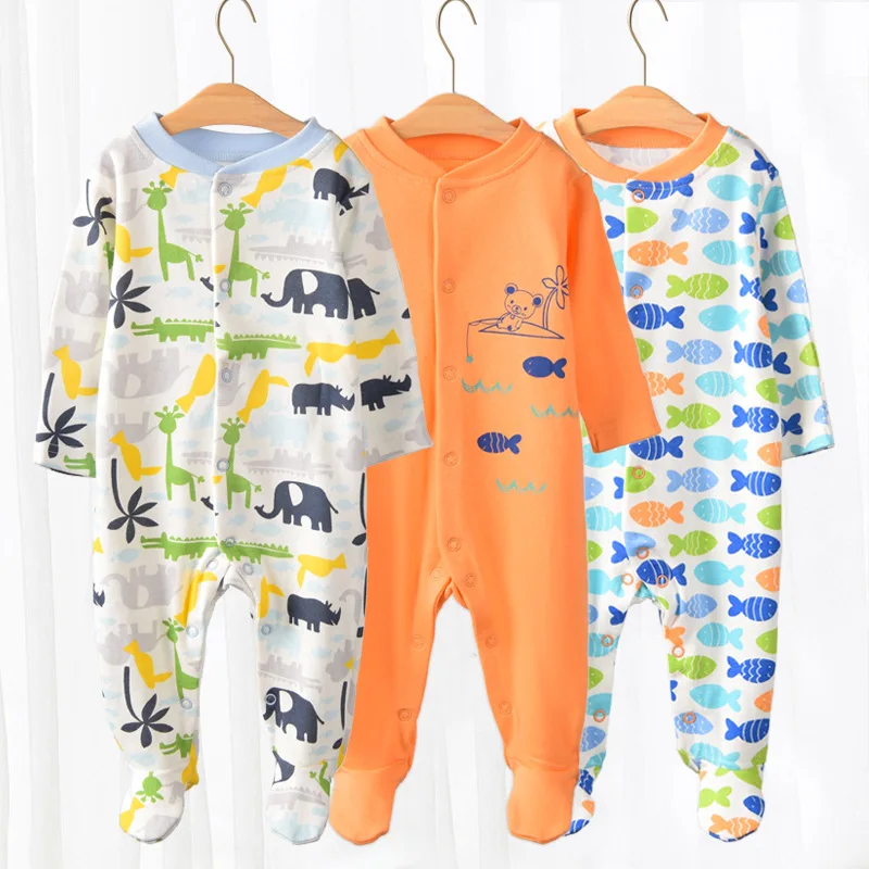 Baby onesie baby long-sleeved climbing clothes Romper Class A cotton printed foot-wrapped children's Romper climbing clothes