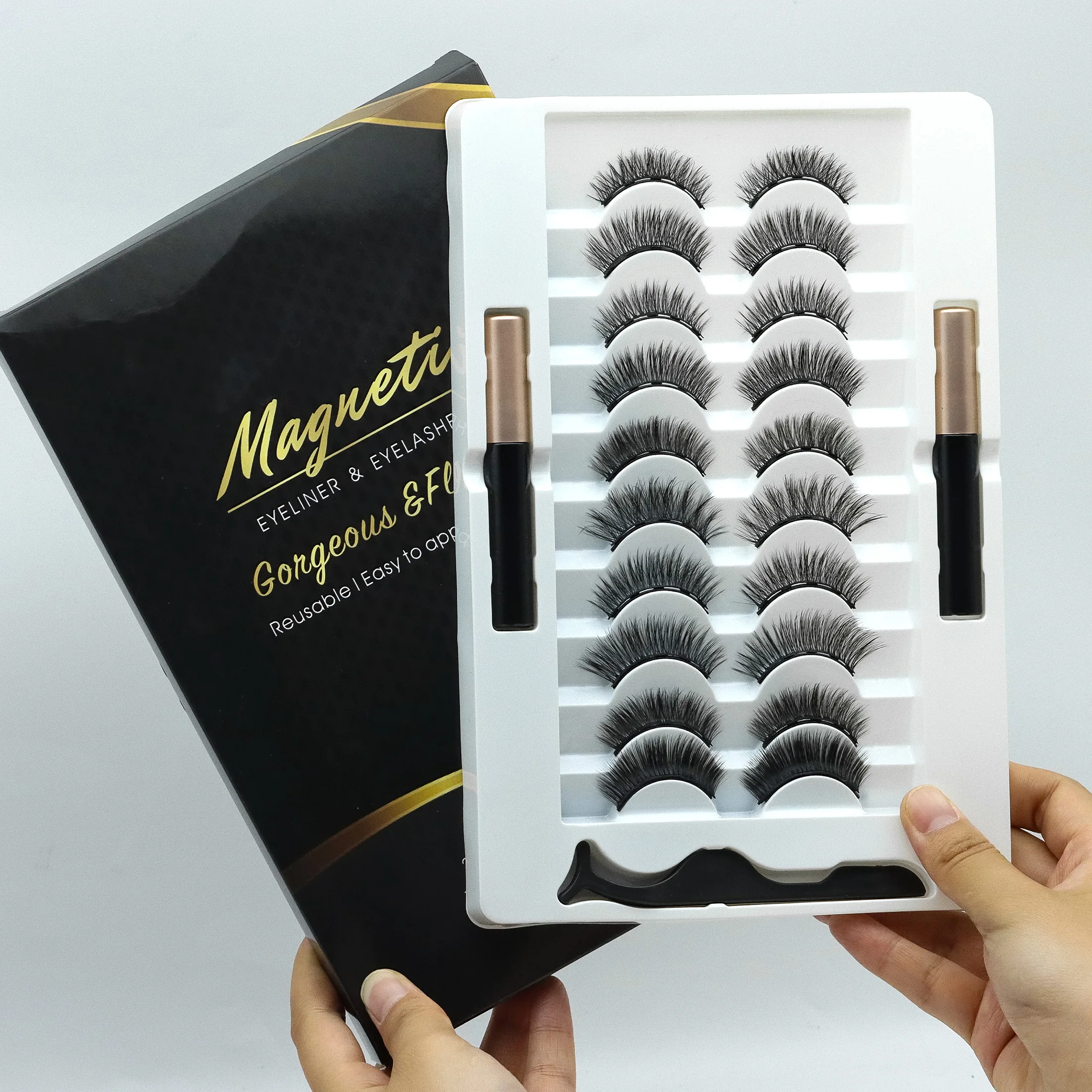 10 paires de faux cils moelleux cils vaporeux bande de Volume 3D cils D Curl faux cils avec bande transparente cils