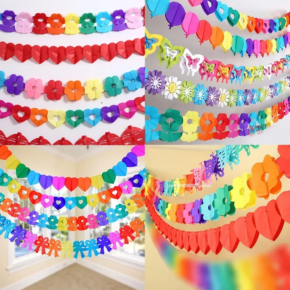 1 Pcs 3 Meters Paper Pull Flowers Garland String Banner Wedding Birthday Party Decoration Photo Prop Customize Garland Crafts