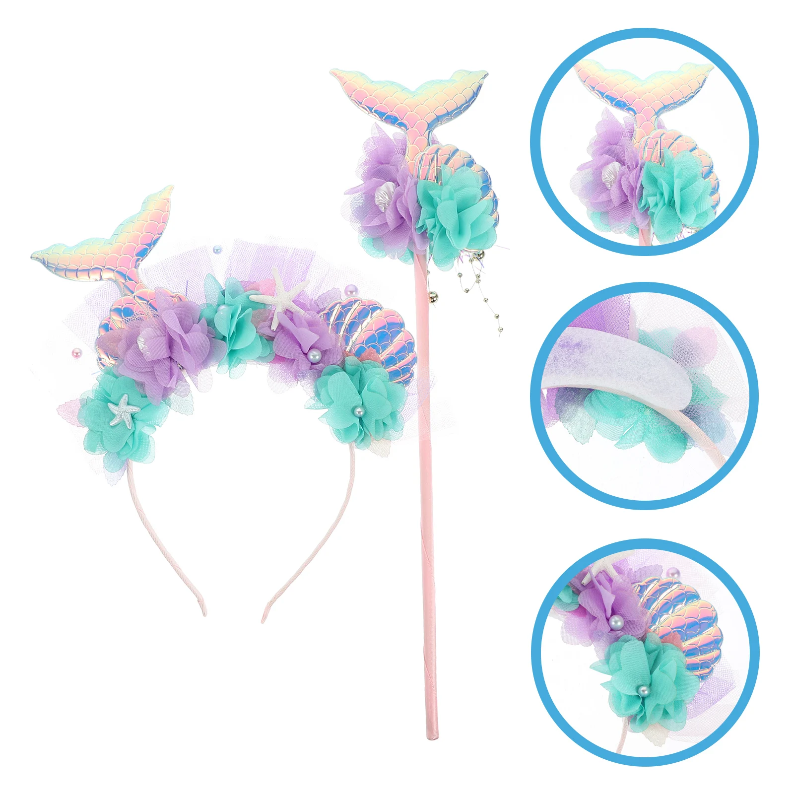 

1 set 1 Set Mermaid Crown Headband Sequin Tail Hair Hoop Fairy Wand Props For Party Cosplay Birthday Reusable Girls