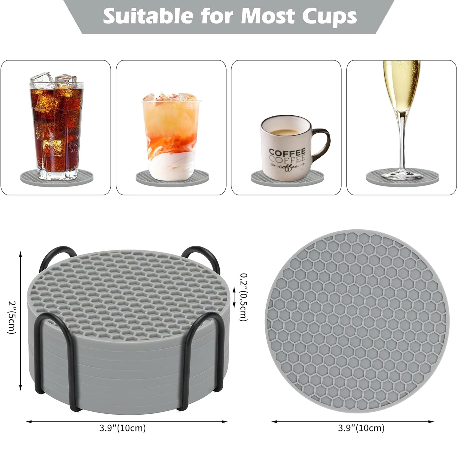 Silicone Coasters Set with Holder for Drinks Beer Coffee Suitable for All Kinds of Cups Hot Or Cold Anti-Slip Non-Stick