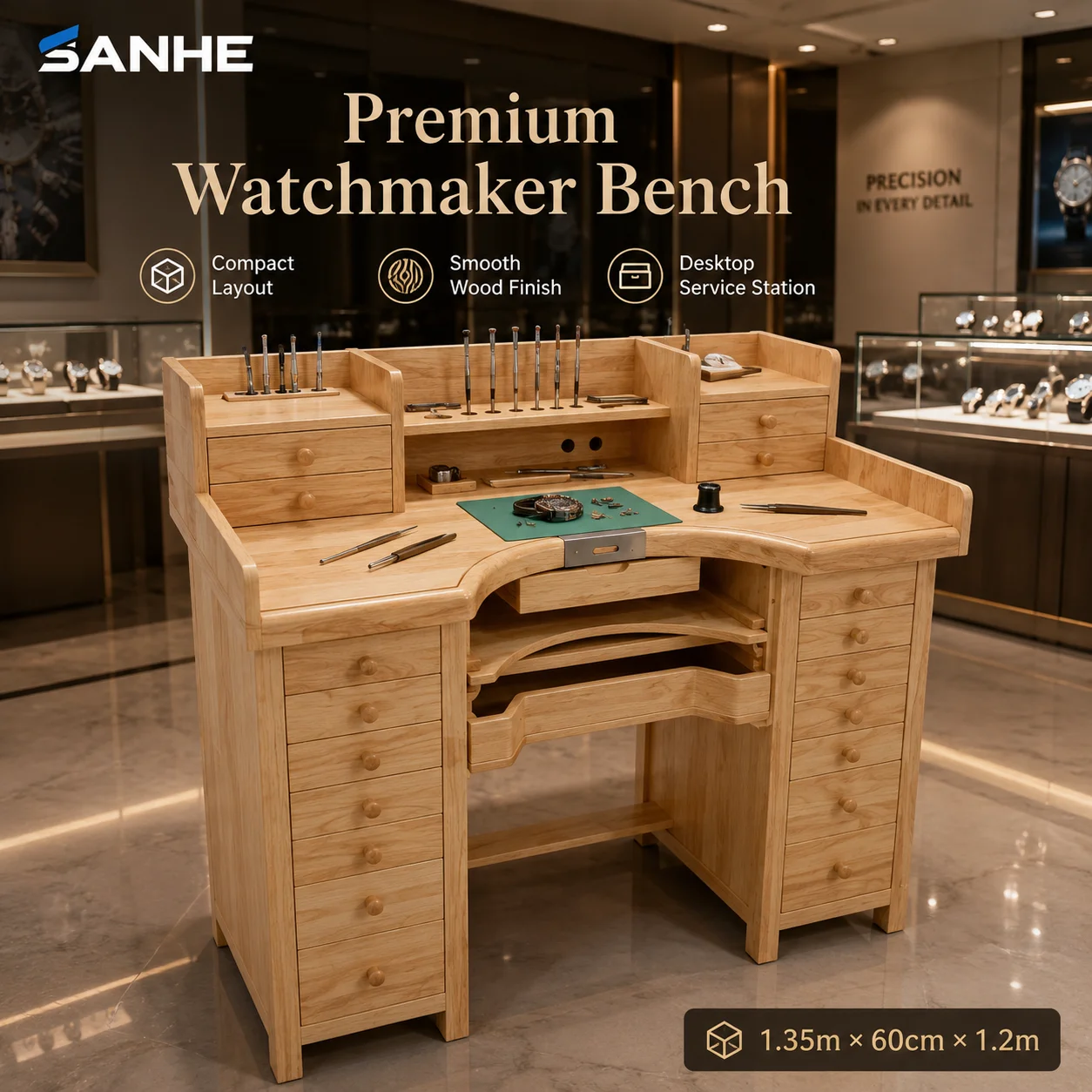 Premium Quality Solid Wood Workbench Gold Smith Jewelry Workstation-Machinery & Industrial Equipment