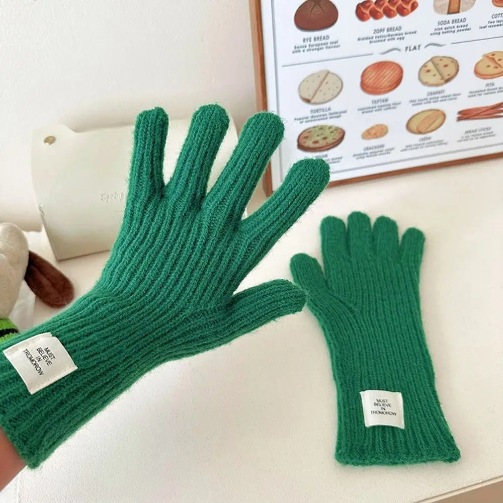 

Touch Screen Gloves Knitted Gloves Soft Letter Candy Colored Winter Velvet Gloves Plush Windproof Long Mittens Riding