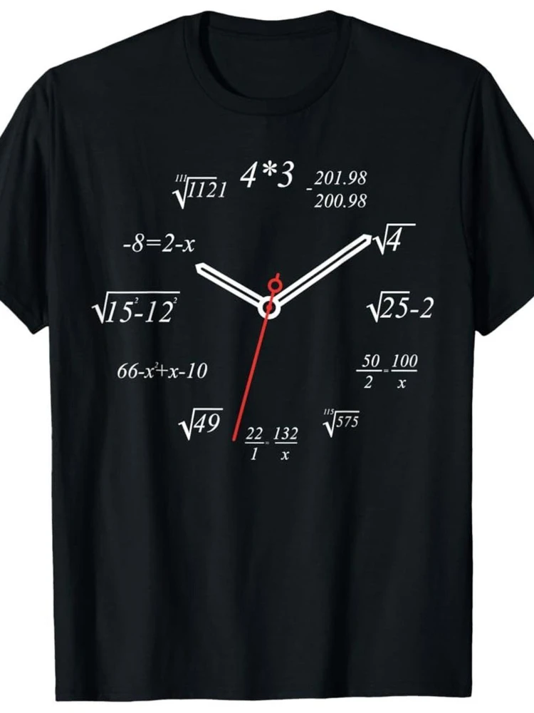 

Geek Style Pure- Math Clock- Interesting and quirky design with functions-100% cotton summer round neck printed men's T-shirt.