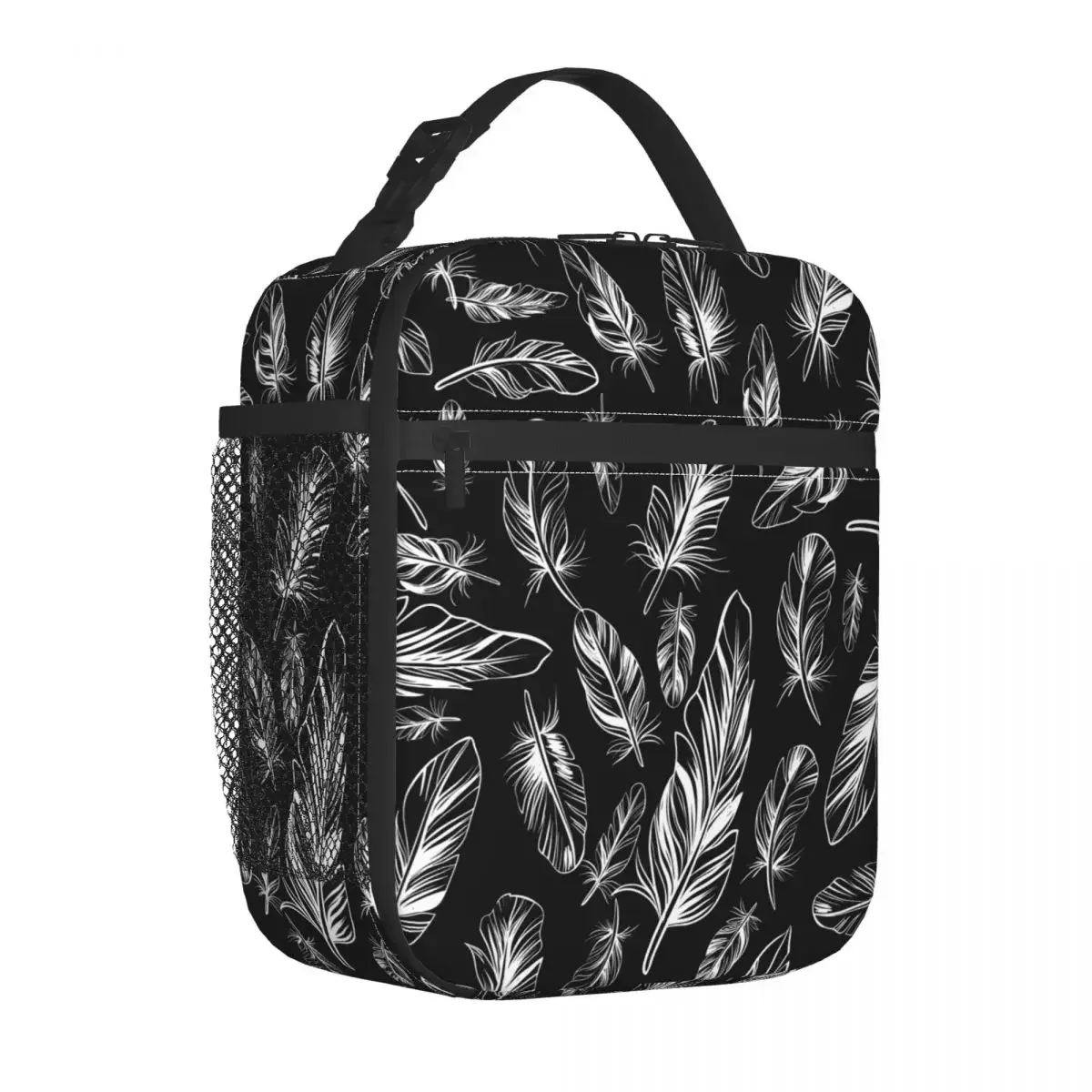 

Lunch Bag Feather Print Portable Lunch Box For Children Travel Cooler Bag Leisure Oxford Thermal Lunch Bags
