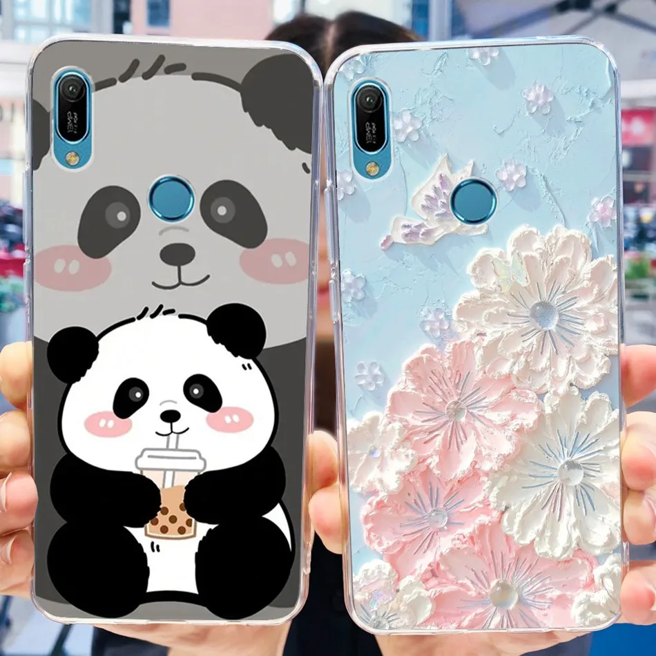 For Huawei Y6 2019 Phone Case Huawei Y6 Prime Pro (2019) MRD-LX1 LX2 LX3 Cute Panda Flower Pattern Soft Silicone TPU Cases