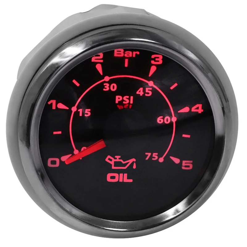 Auto 52mm 0-5Bar Black Oil Pressure Gauges 10-184ohm Input Signal Oil Pressure Meters with 8 Kinds Backlight Color