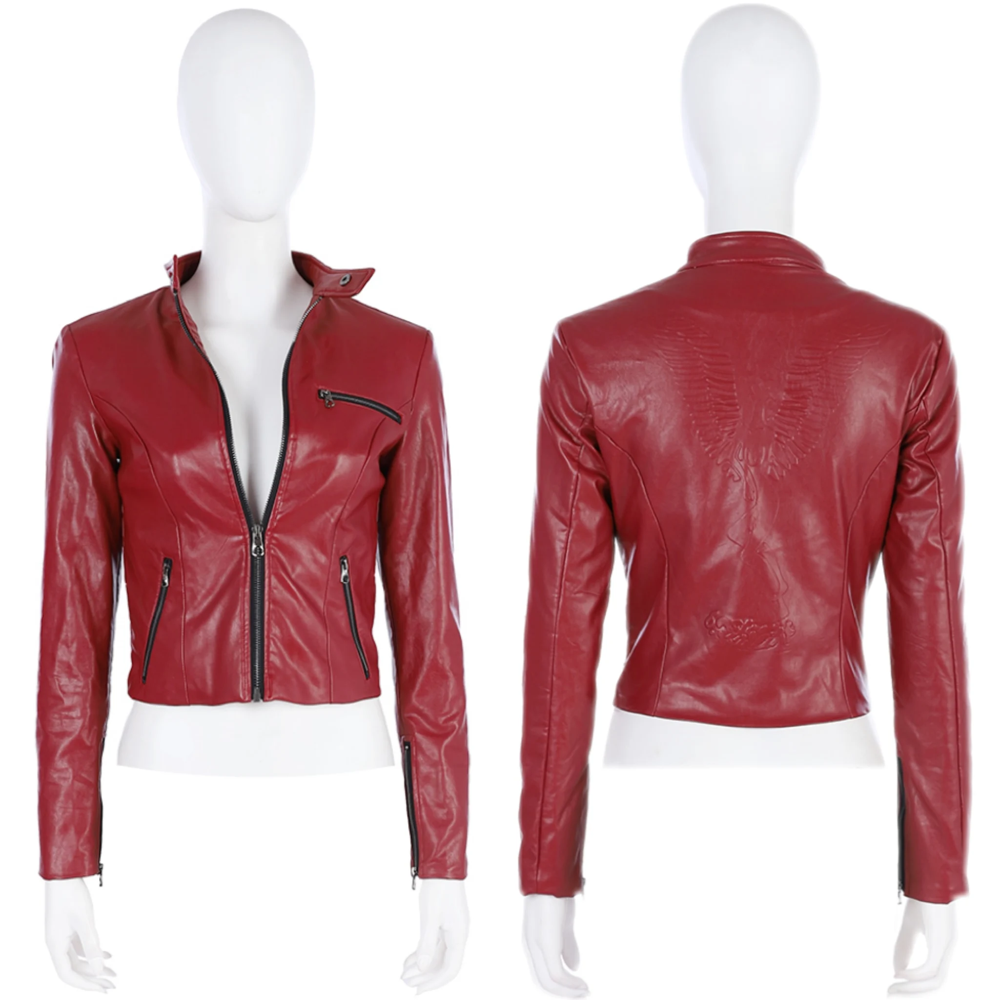 كلير ريدفيلد تأثيري حلي سترة حمراء معطف جلد هالوين كرنفال ملابس الحفلات