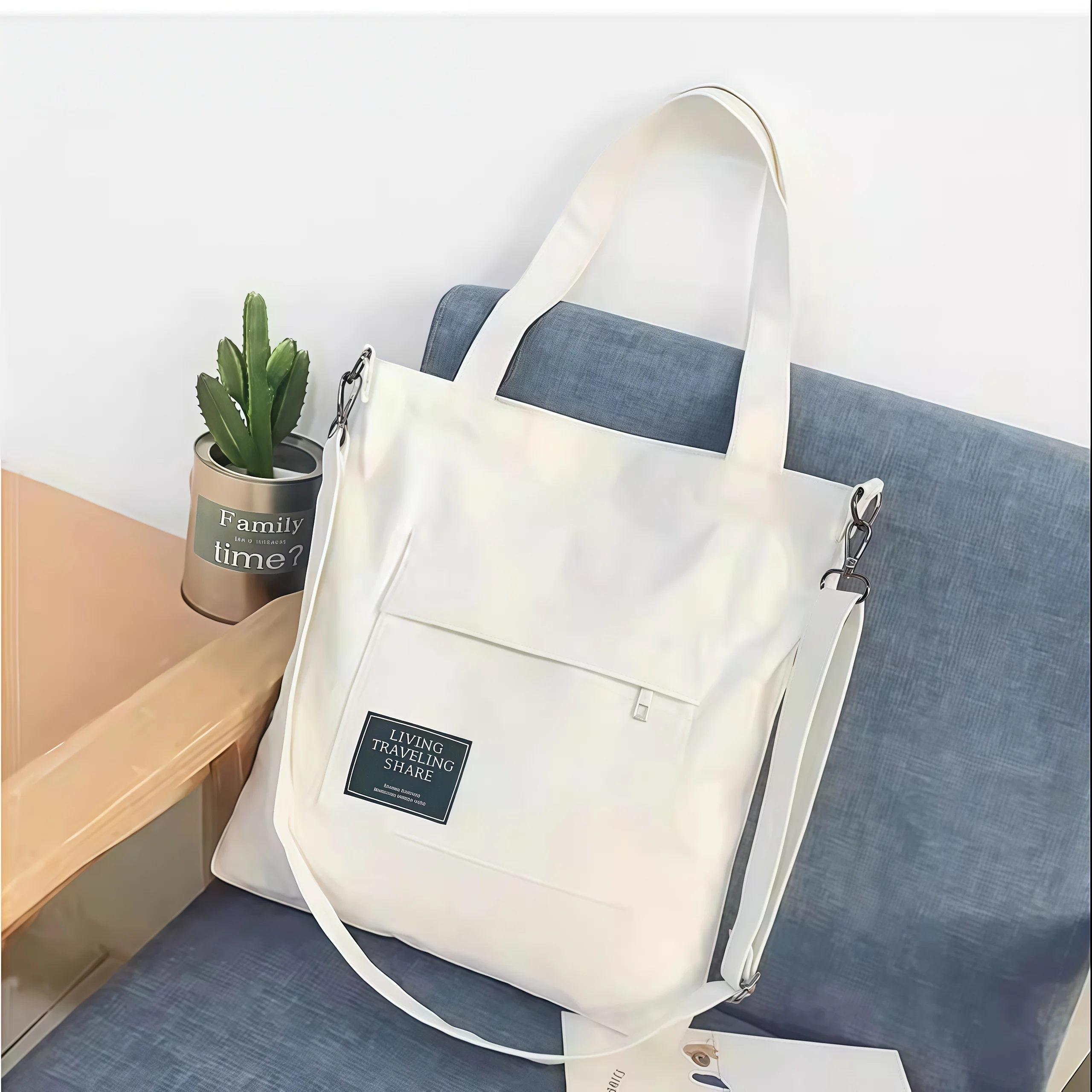 

Creative Canvas Shoulder Bag Portable College Student Class Bag Slant Cross Bag Korean Style Knot Medium Size Zippe...