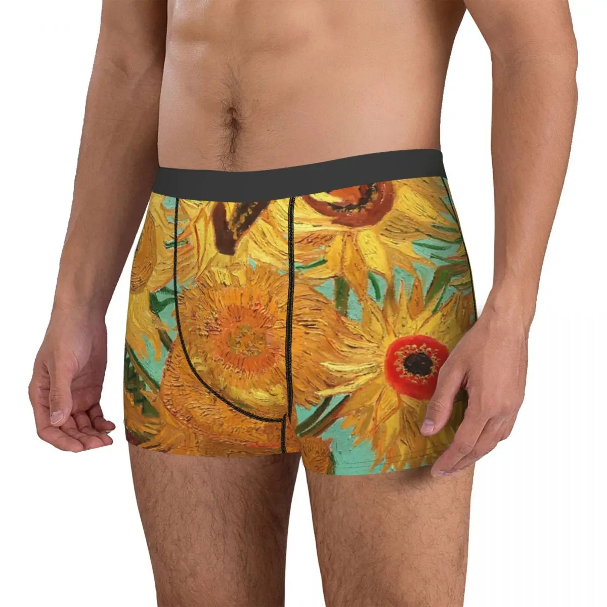 Vincent Van Gogh – Boxer pour Homme, sous-vêtement respirant avec douze tournesols, culotte, nouveauté