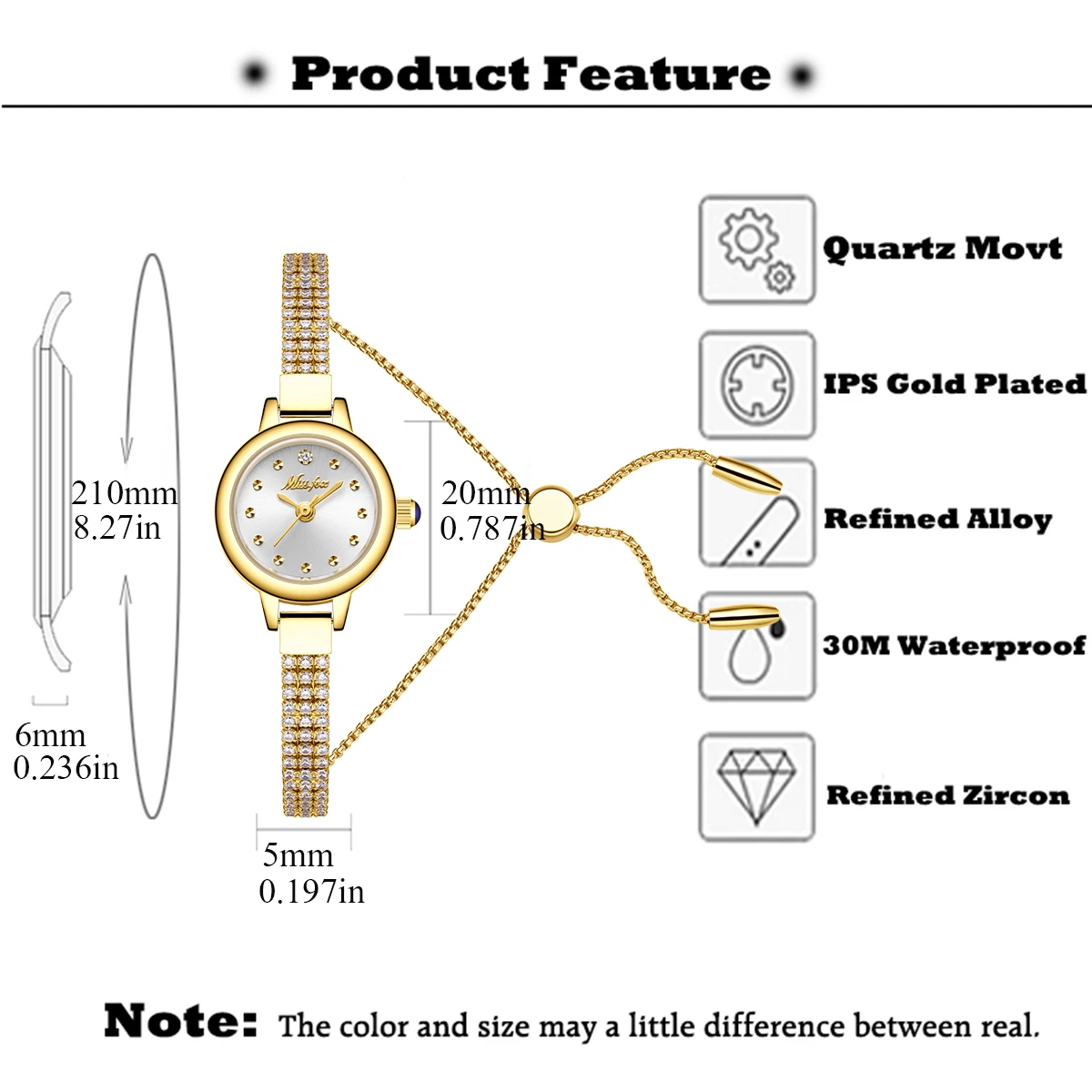 Small Watch For Women Adjustable Diamond Bracelet Simple Stylish Ladies Quartz Watch Gold Mini Dial Party Dress Wristwatch New