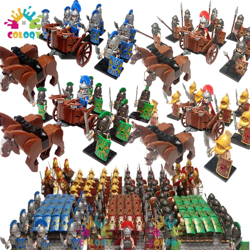 

Kids Toys Roman Cavalry Sets Building Blocks Knight Soldiers Mini Action Figures Double Carriage Toys For Kids Birthdays Gifts