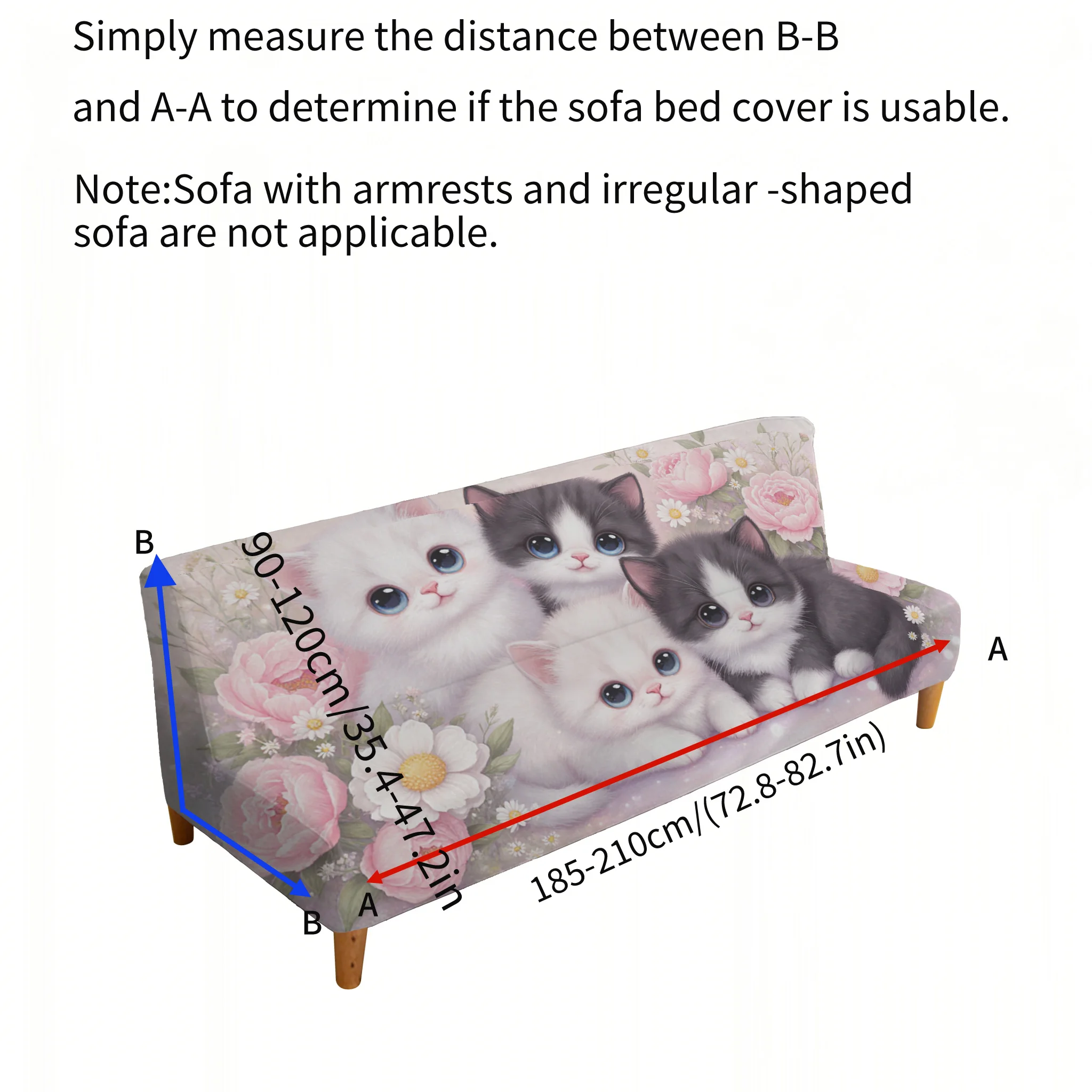 Cute peony kitten elastic sofa bed cover, non-slip and anti-scratch furniture protective cover, easy to install