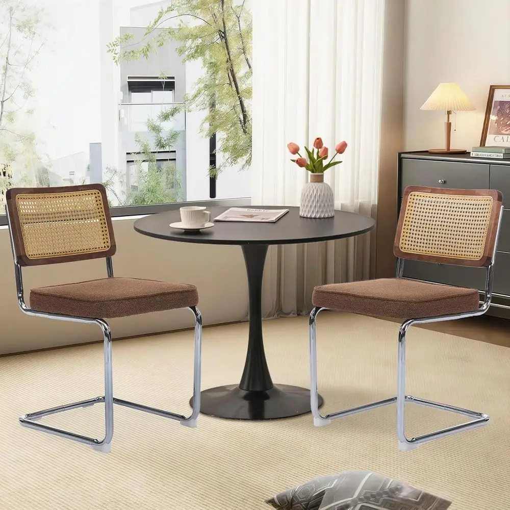 

Компактный комплект круглого стола 31,5 для 2 человек с мягкими стульями — современная минималистичная кухонная мебель для бистро из кофейного льна