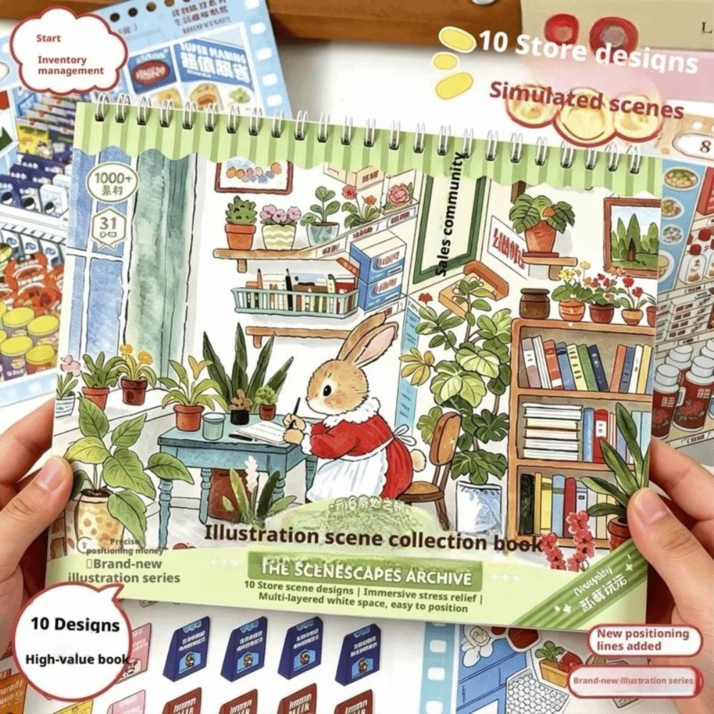 colecao-de-cenarios-de-loja-em-miniatura-3d-livro-de-adesivos-autoadesivos-para-paisagens-e-ilustracoes-de-desenhos-animados-com-design-de-cenario-de-loja-e-efeito-de-empilhamento-e-colagem