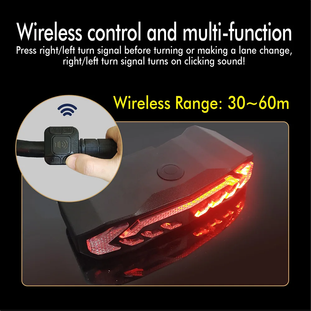 New USB Rechargeable Bicycle Rear LED Light Wireless Remote Control Mountain Bike Tail light Turn Signal Warning Light