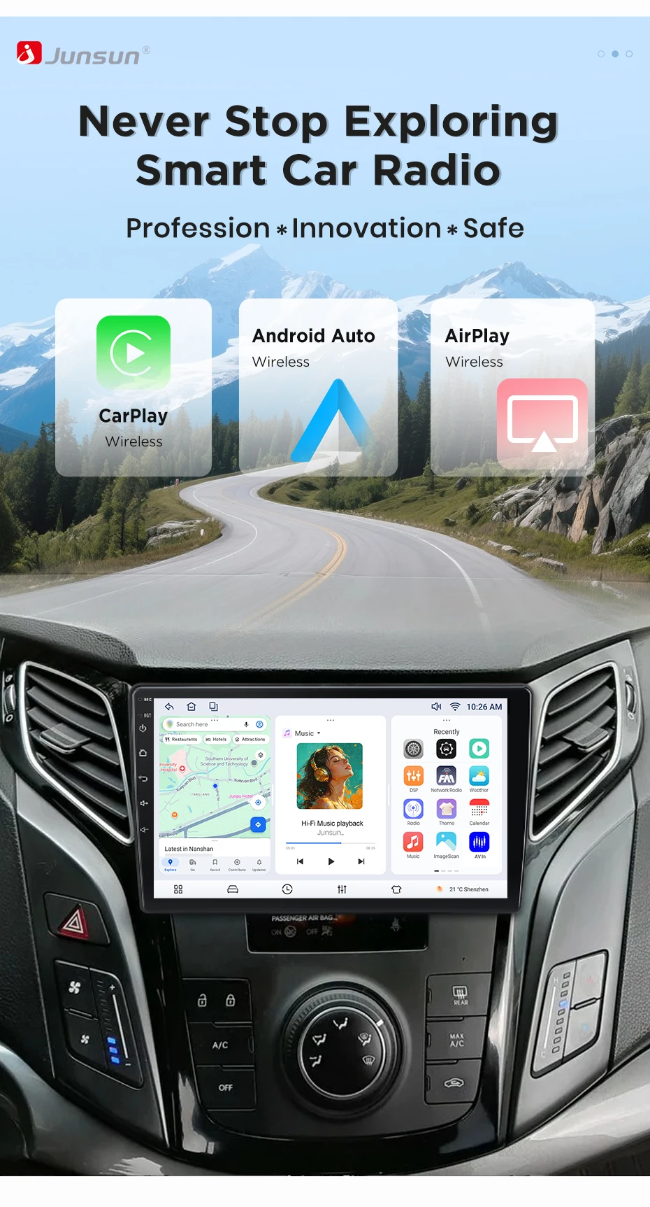 Junsun Wireless CarPlay Android Auto Autoradio für Hyundai i40 2012-2016 Auto-Intelligentes System DSP SWC RDS GPS FM BT – Detail 1