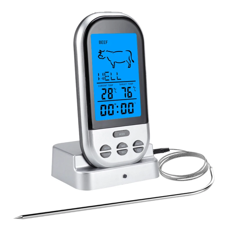 LMETJMA Wireless Range Grill Oven Meat Thermometer Digital Thermometer with Timer and LCD Backlight Cooking Food Thermometer