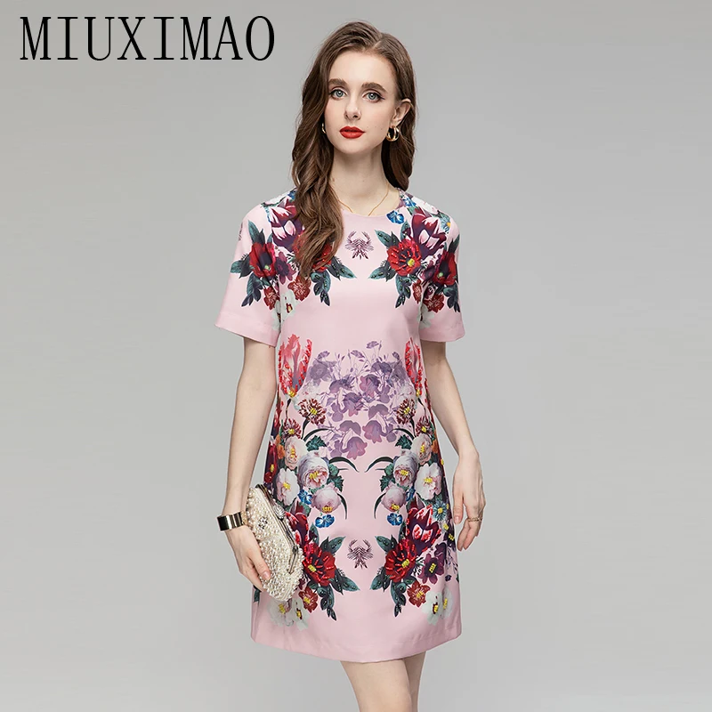 

MIUXIMAO 2023 Summer/Fall Dress Newest Arrival Fashion Short Sleeve Slim Rose Flower Diamonds Court style Dress Women Vestidos