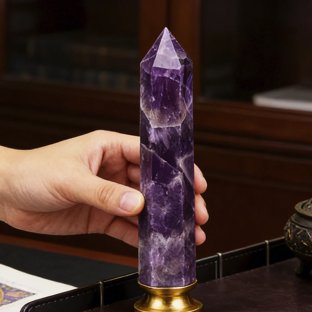 

Large Amethyst Crystal Point | 8-15cm Polished Healing Wand Natural Purple Quartz Crystal Tower for Energy Work&Spiritual Decor