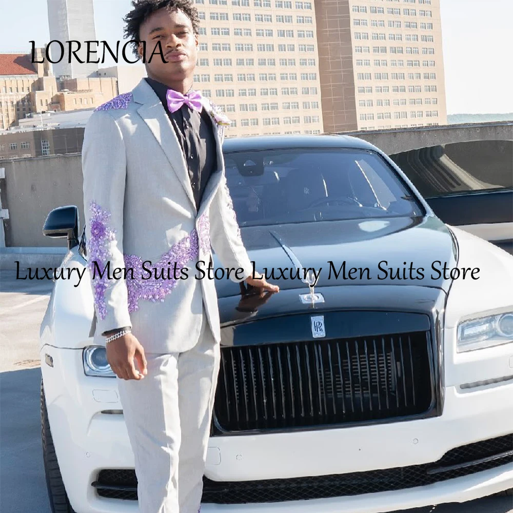 Vintage Glitter Applique Male Suits 2 Pieces Single Breasted Wedding Groom Tuxedos Customized Blazer Pants robe mariage femme