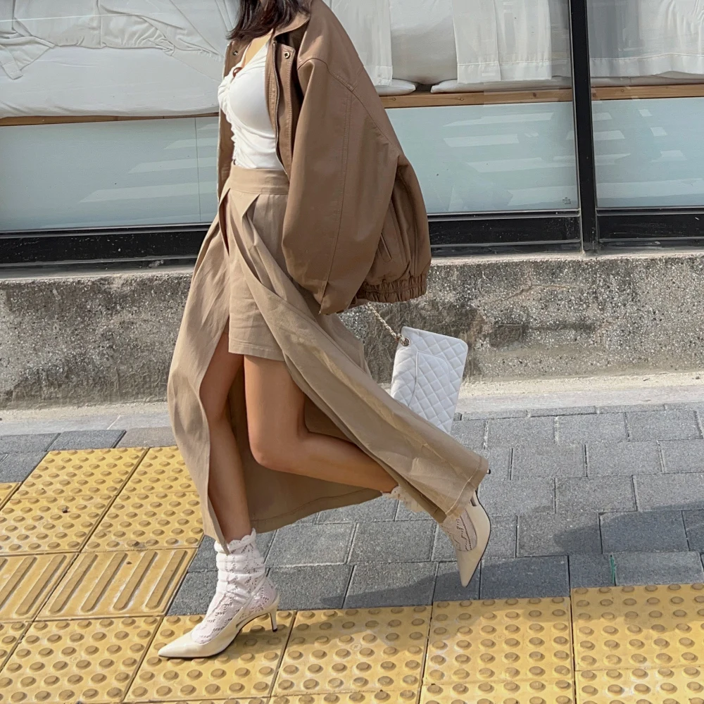 

Slimming Pure Color High Waist Slit Pants Skirt Women's mid Waist Long Skirt Korean Sle Commute f Body Skirt Pants