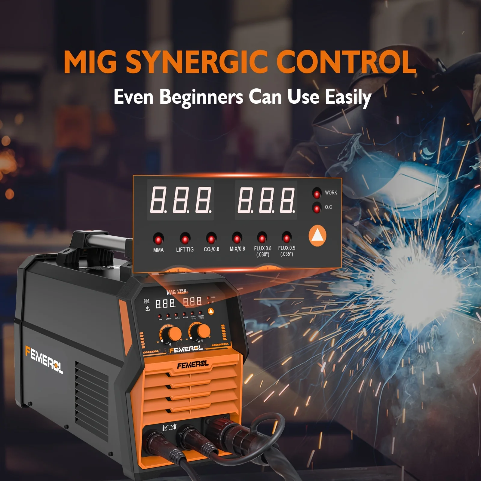 FEMEROL 4 In 1 Welding Machine 135A Flux Cored MIG Lift TIG Stick ARC Welder 110V Synergic Control Portable Hot Start MIG Welder
