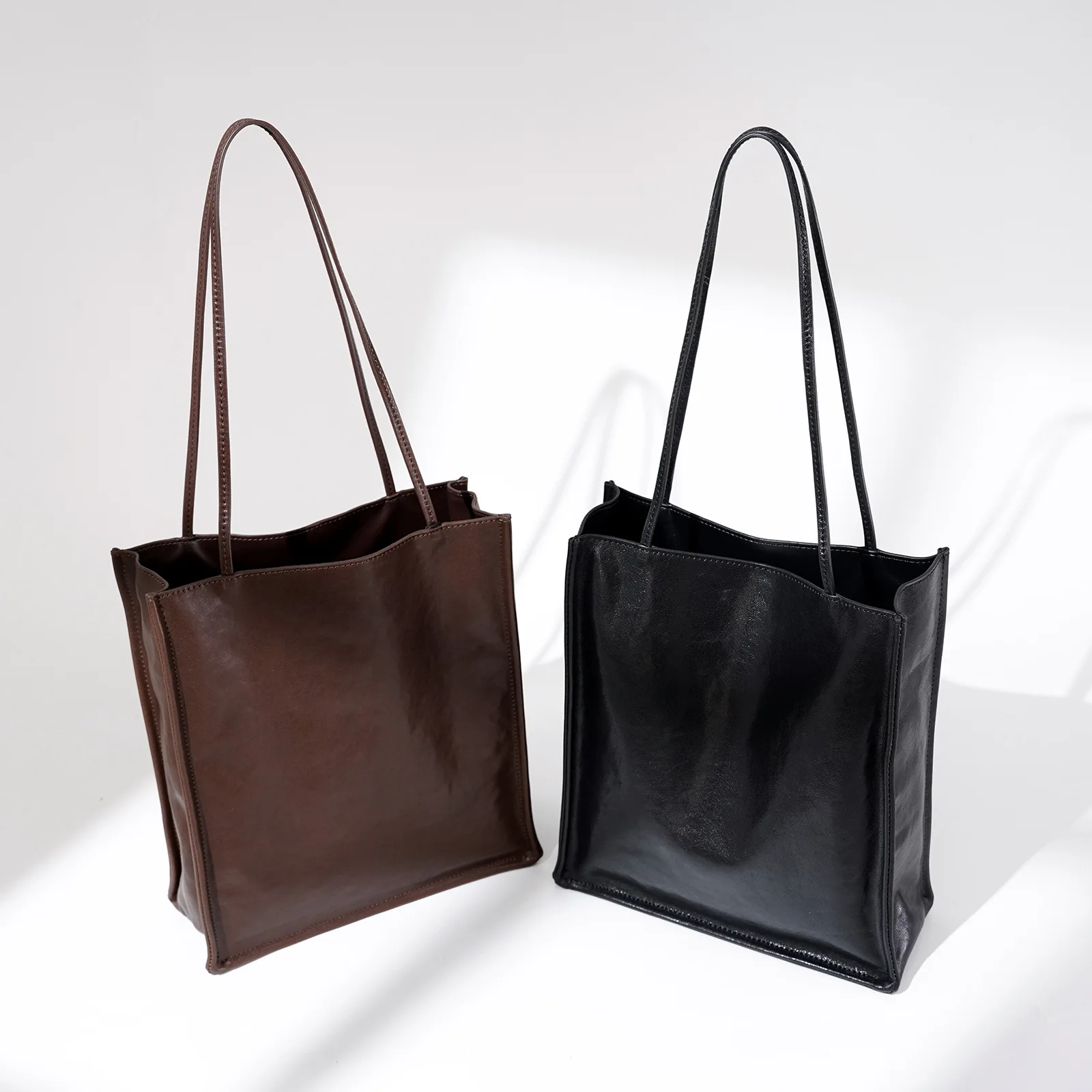 

First Layer Cowhide Women Tote Bag Autumn Winter Minimalist Handheld Niche Fashion Square Underarm Shoulder Daily Bag