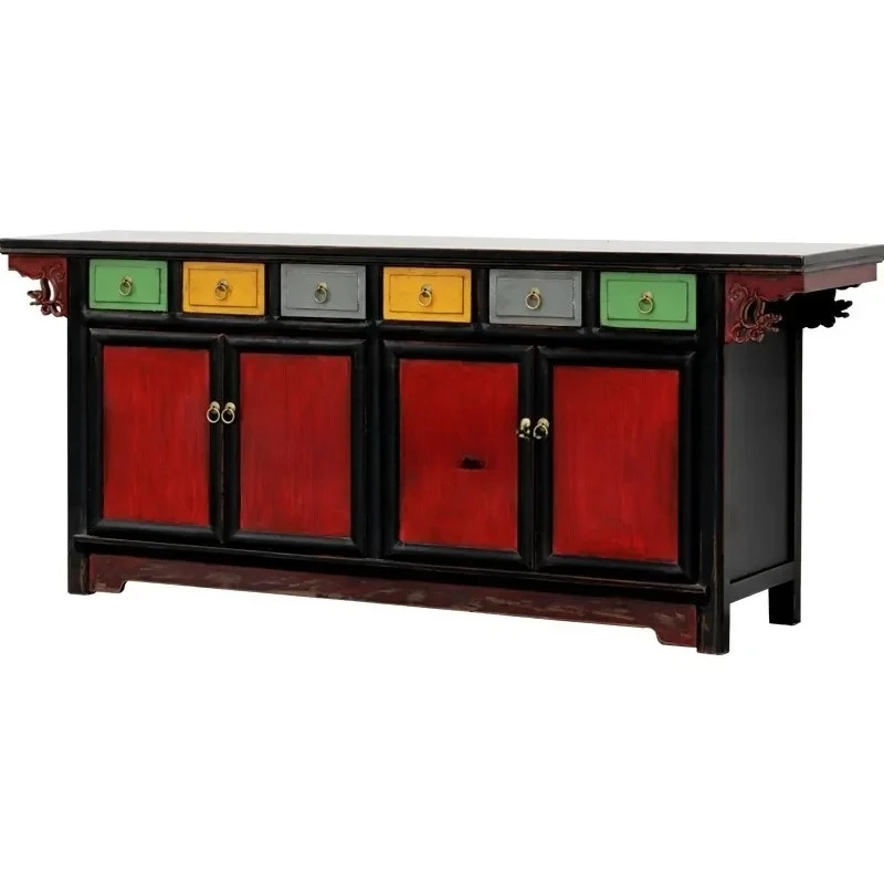 

Новый китайский стиль гостиной с шестью ящиками, четырехдверный шкаф, обеденный боковой шкаф, шкаф из цельного дерева, кухонный шкафчик