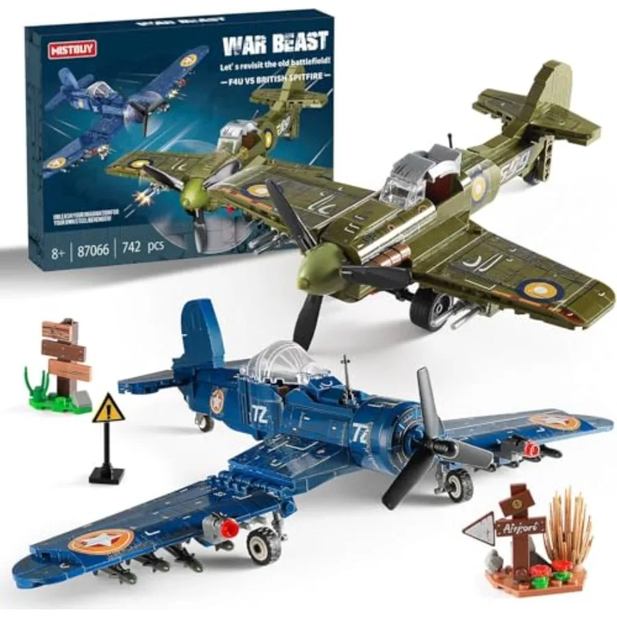 

WW2 Military Plane Building Sets Compatible with, US F4U Corsair and UK Spitfire Fighter Airplane Models, Build and Display Arm