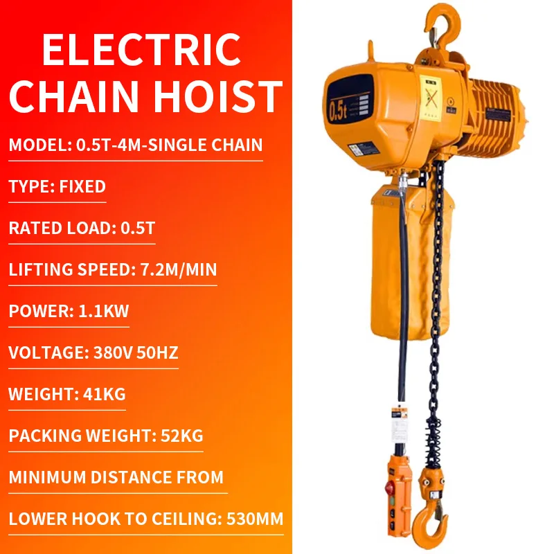 Electric Chain Hoist 1T/2T Single-Phase Overhead Crane Heavy-Duty Steel Wire Rope Wired Control Suitable for Garage(Customized)