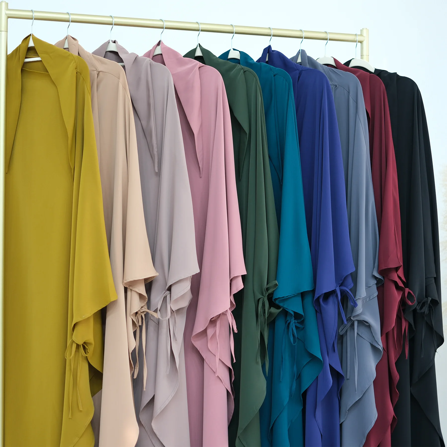 맥시 롱 니다 키마르 히잡 (끈 묶는 타입) 단색 프랑스식 이드 라마단 무슬림 여성 이슬람 의류 도매 재고 키마르