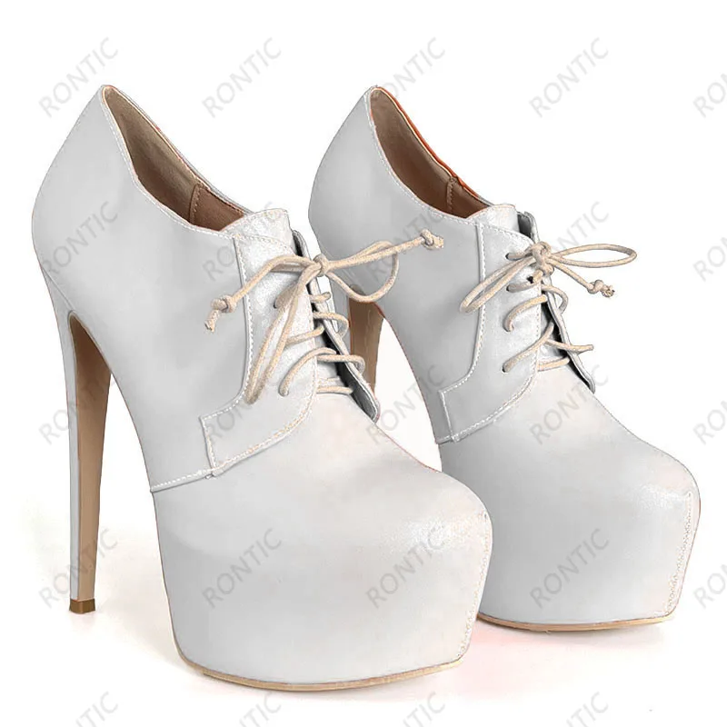 Rontic Handmade Women Platform Pumps Matt Sexy Thin High Heels Round Toe Pretty Orange Red Party Shoes Ladies US Plus Size 5-20 view 2