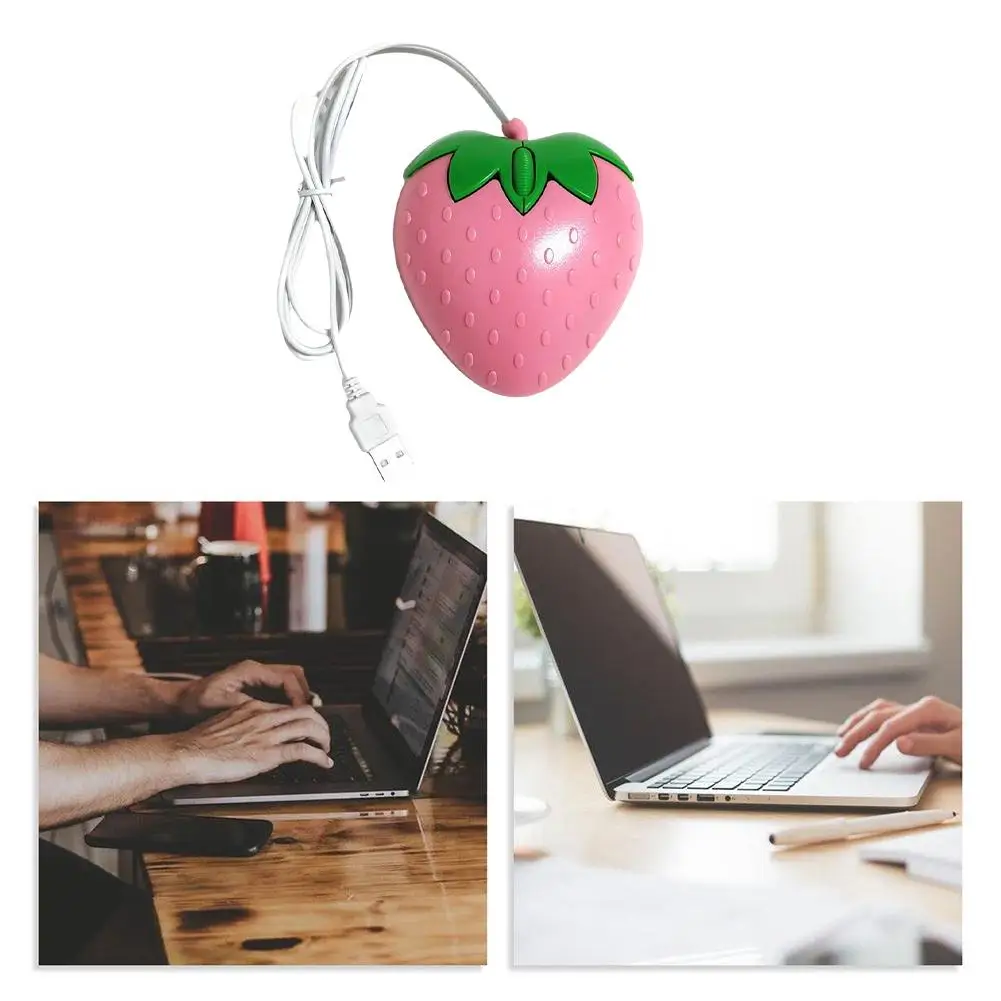 Creative Cartoon Wired Mouse Color Cute Strawberry Mouse Universal  Pink Strawberry Wired Mouse