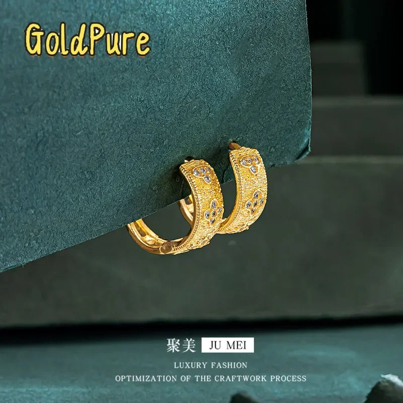 

Goldpure Luxury 24K 9999 Pure Gold real gold Gold shop with Buchelati Lucky Grass Buckle Ladies Temperament All-match Ear Buckle