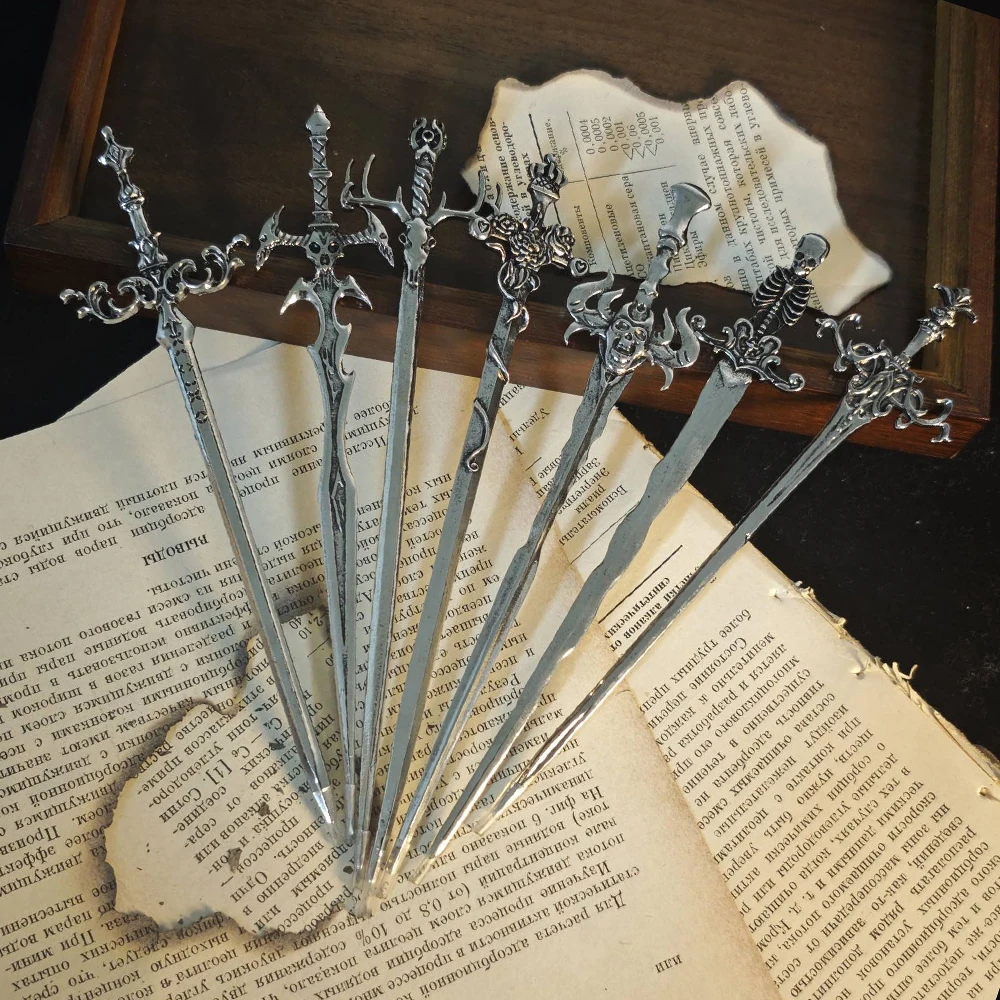 Personalized Gothic Metal Sword Hair Clip Various Shapes Skeleton Knight Magic Elements Retro Punk Role-playing Hair Accessories image 3