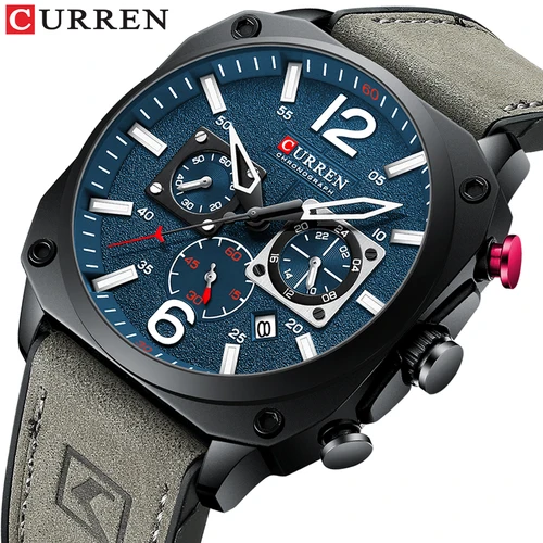 Reloj CURREN para hombre, reloj cronógrafo multifunción resistente al agua a la moda, relojes de cuarzo luminosos con calendario de seis agujas de cuero