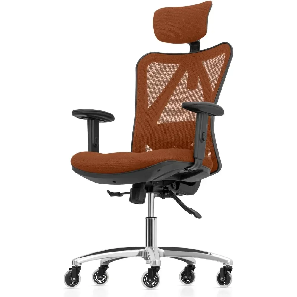 Ergonomic office chair with adjustable waist support and roller skate wheels, high back chair with breathable mesh