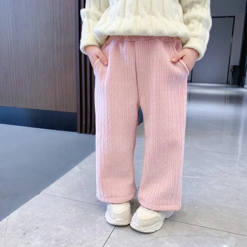

Girls' 2-6Y Autumn Winter Thickened Warm Velvet Pants Loose Trousers Kids Soft Casual Children's Bottoms Daily Wear