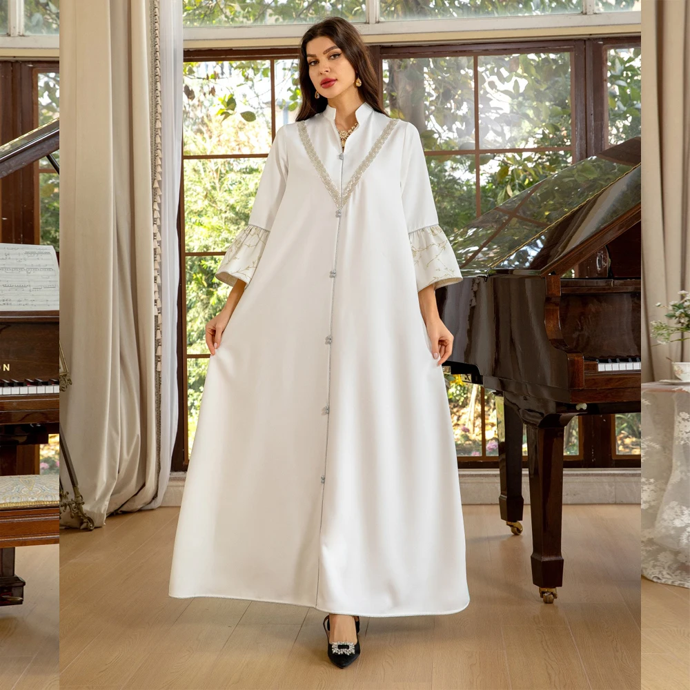 무슬림 여성 자수 옴브레 프린트 긴 원피스 아바야 두바이 터키 카프탄 이슬람 자랄라비야 로브, 파티 가운 아바야스, 2025 신상 패션