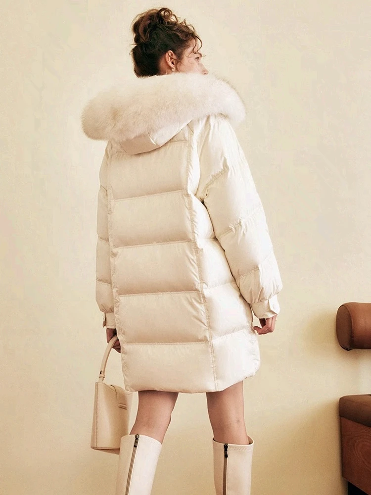 OLrain الحلو مقنعين أسفل سترة المرأة شتاء 2025 جديد الفرنسية طويلة أسفل سترة الصلبة القوس تصميم فضفاض المعاطف الدافئة O22DY59033 #3