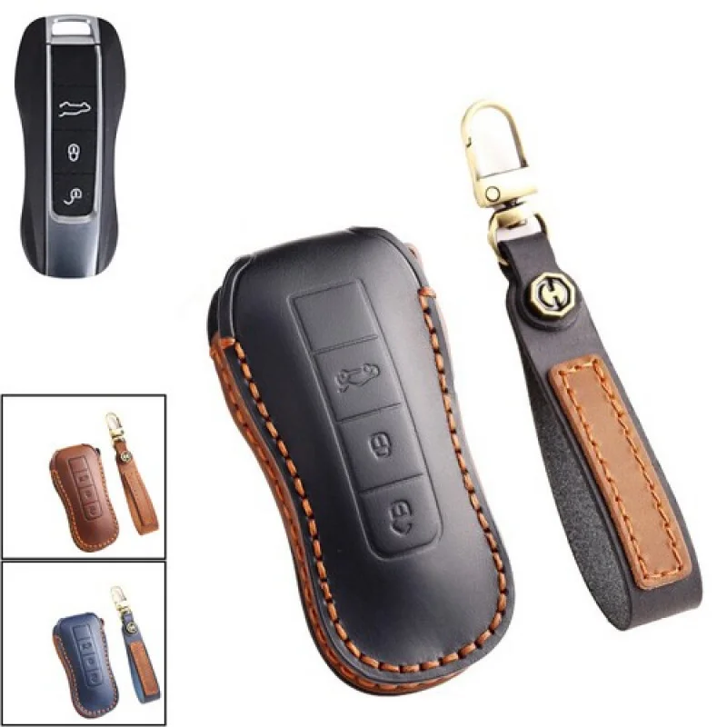 

A+ Genuine Leather Car Key Fob Case Cover For Porsche Cayenne Panamera Taycan 911