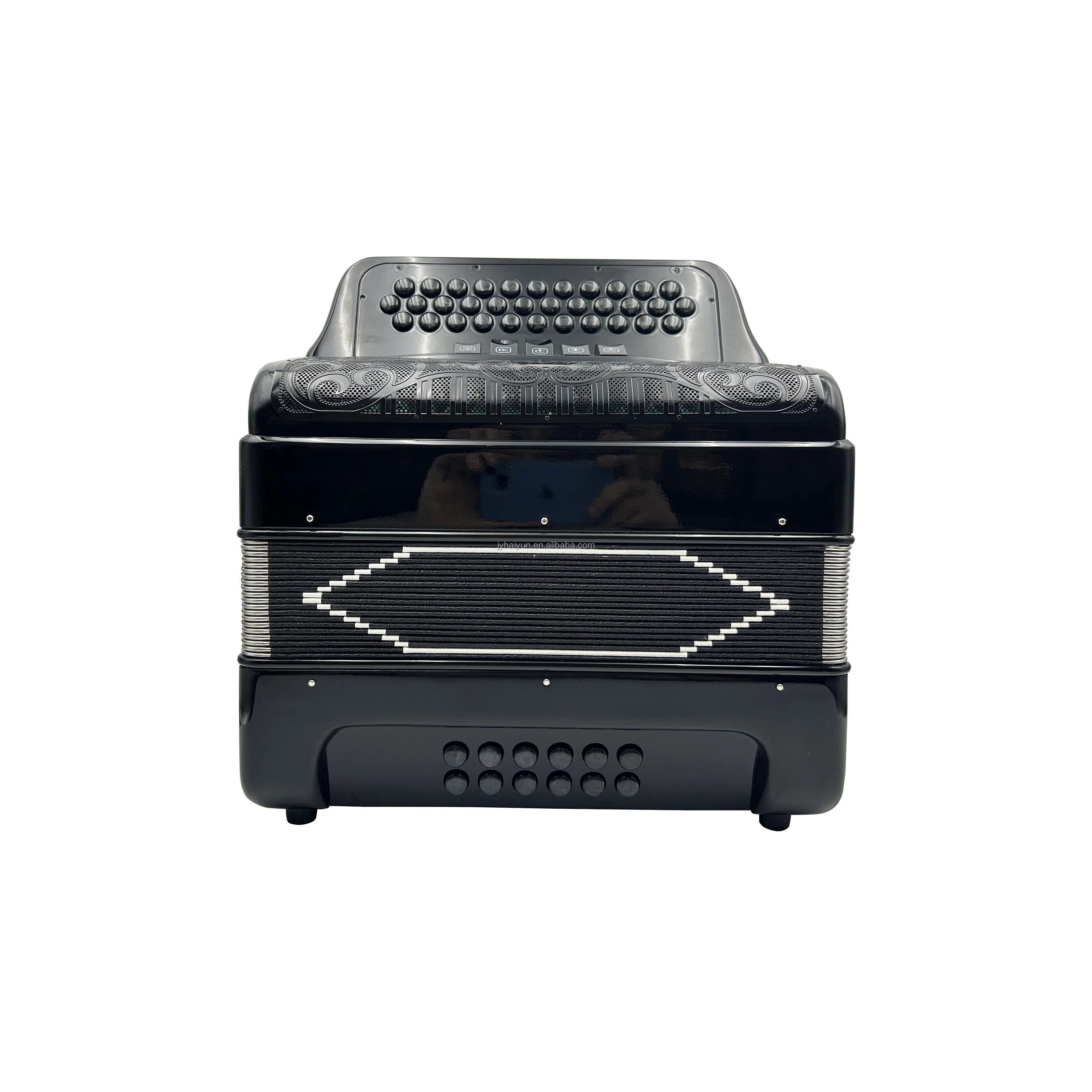 JB3412D Diatonic Wood Accordion Instrument 34 Buttons 12 Bass 5 Registers Professional Bright Black Body Black Grill Black