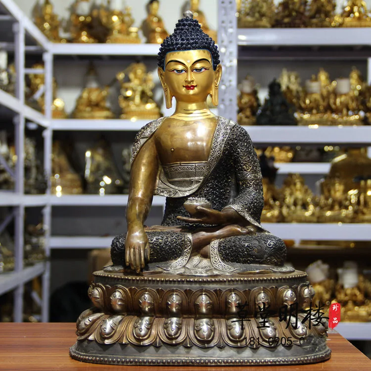 46CM huge large # GOOD buddha Buddhist HOME Temple Silver plating Nepal Buddhism Phra Sompo Sakyamuni brass statue