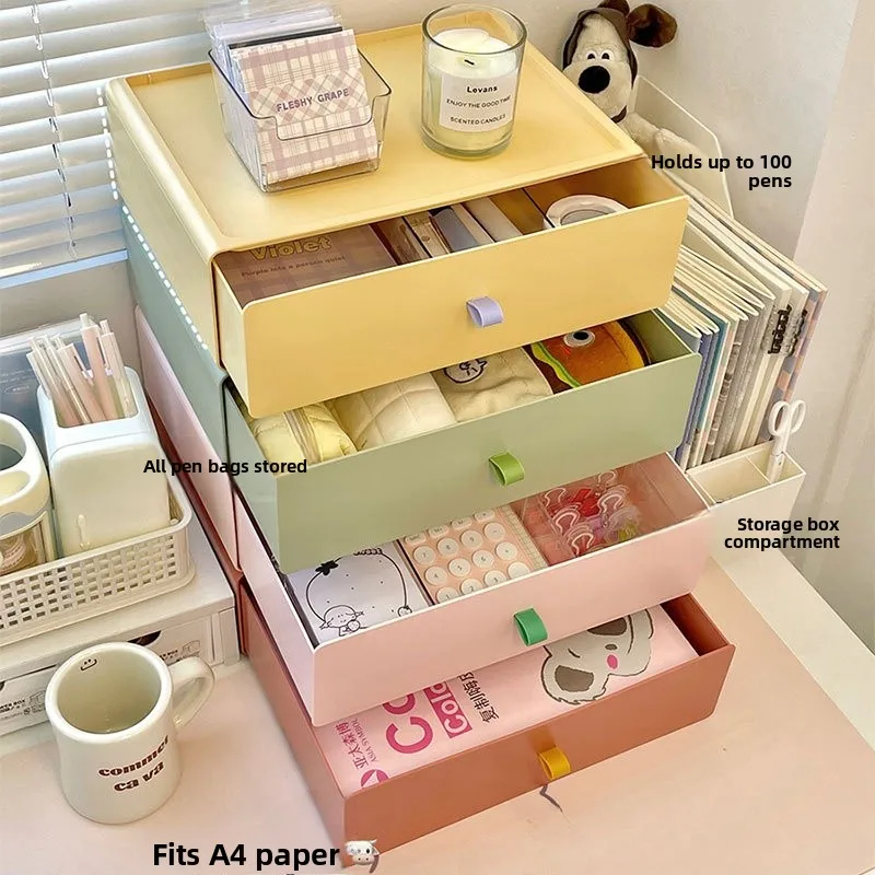カラフルな引き出し式収納ボックスプラスチックオフィスデスクオーガナイザー文具収納ボックスデスクトップ整理学生学習机