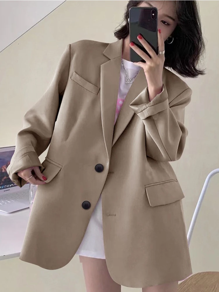 Imagem -03 - Blazer Elegante e Casual Feminino Moda Coreana Manga Comprida Jaqueta Solta Roupas de Escritório Primavera Outono Novo Outerwears 2023