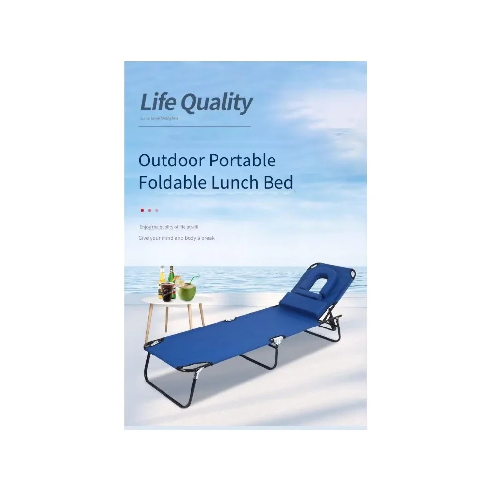 

Outdoor cross-border folding beach chair with holes, three-fold lunch bed, camping sunbathing lounge chair, Oxford cloth