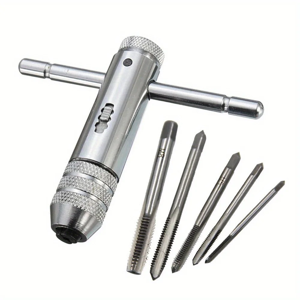 1 Set M3-M8 Adjustable Ratchet Wrench 5pcs/Set Hand Tap Tapping Forward and Reverse Tapping Hand Tool Accessory Set