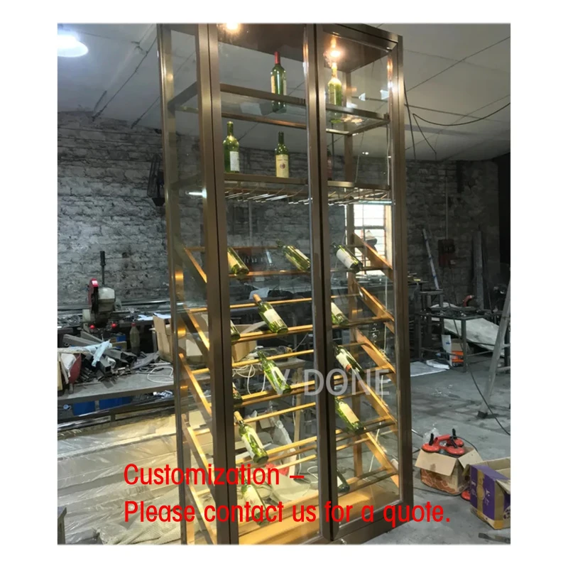 

custom.Modern Luxury Wine Rack Cabinet Living Room Stainless Steel Bar with Detachable Wine Glasses Hotels